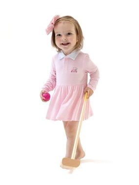 Angel Dear Pink Striped Golf Baby Dress Bodysuit 0-3 3-6 6-12 12-18 18-24 months